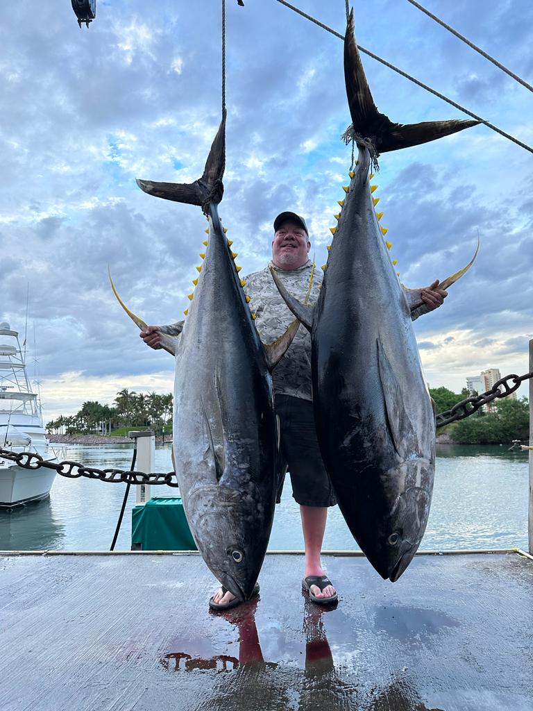 two giant tuna caught during a La Patrona Maria Island excursion